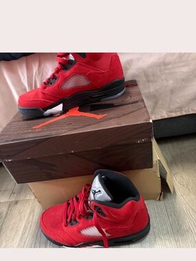 Jordan Kids Red and Black High-Top Sneakers